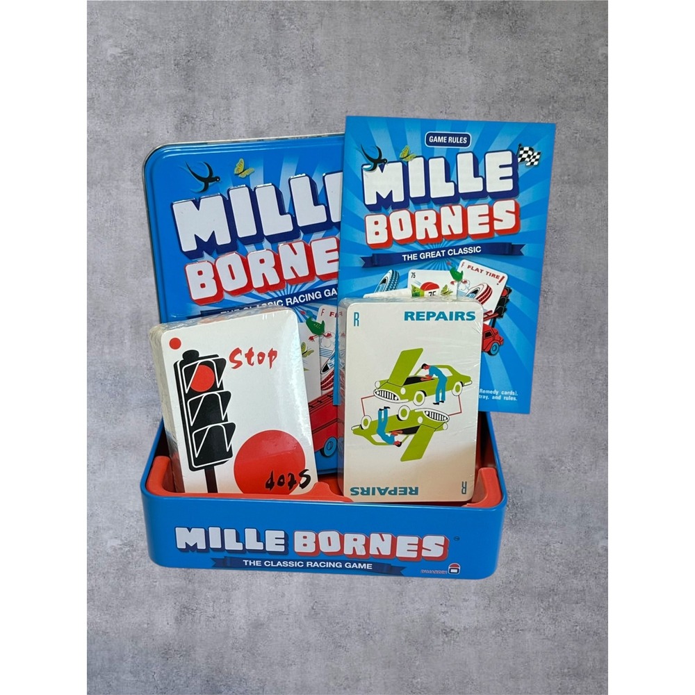 Mille Bornes Card Game Blue New/Open Box Racing Tin Sealed Cards
